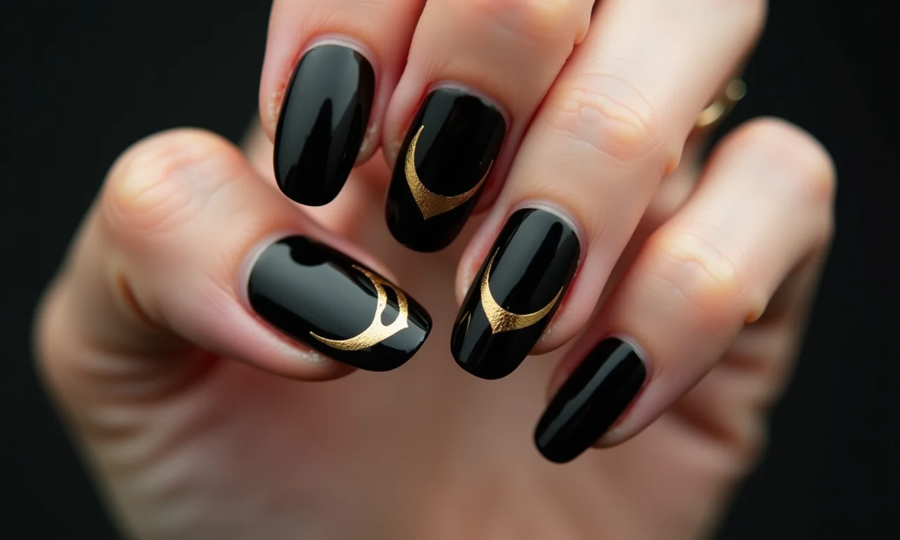 Unha preta com meia lua invertida dourada.