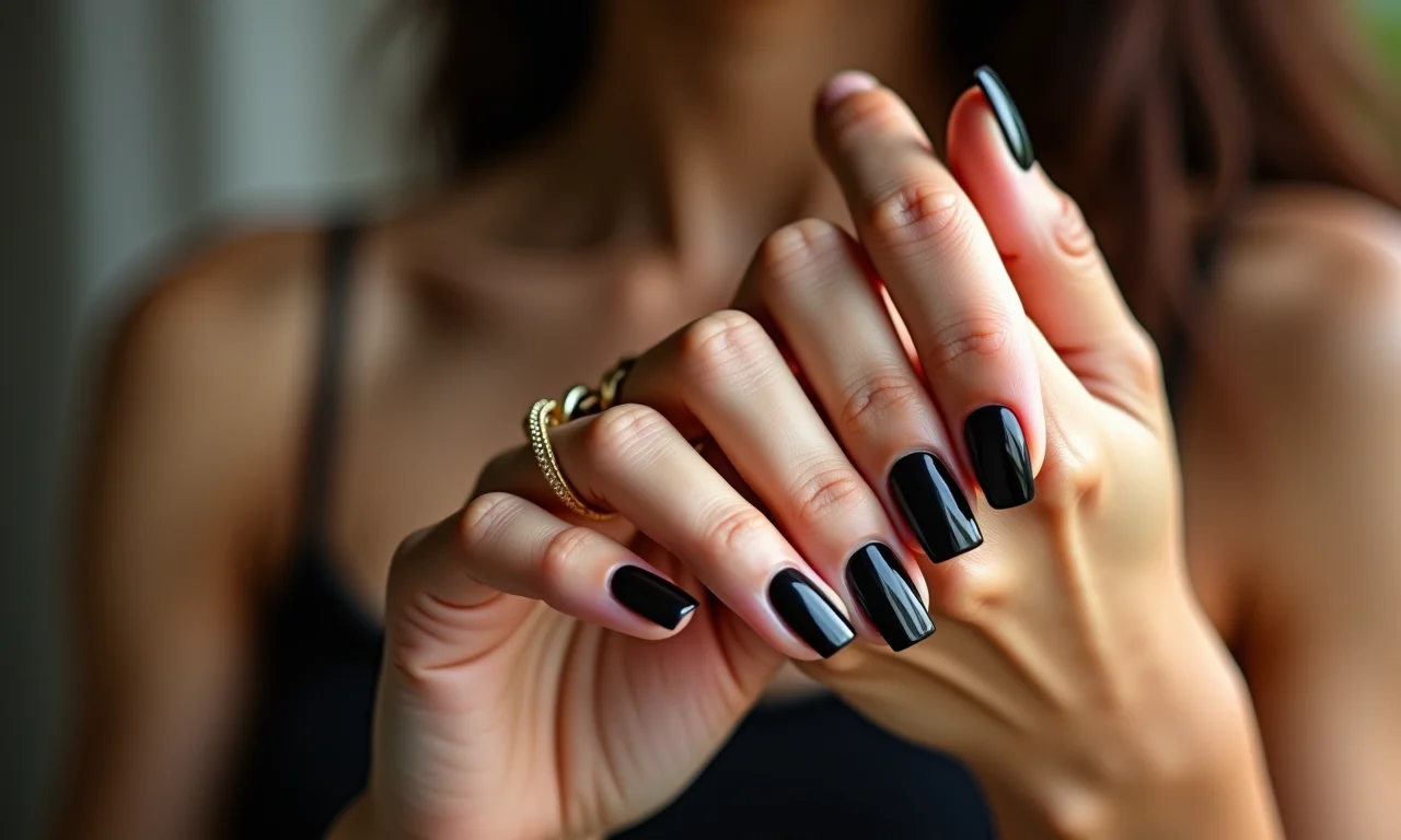 Unha preta decorada simples, elegante e minimalista.