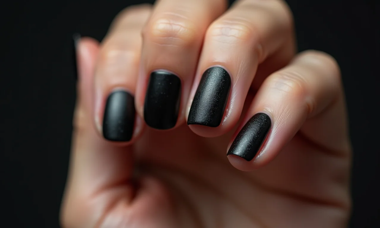 Unha preta fosca com detalhes brilhantes.