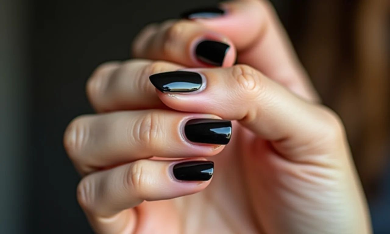 Unha preta lisa: minimalismo elegante em close.