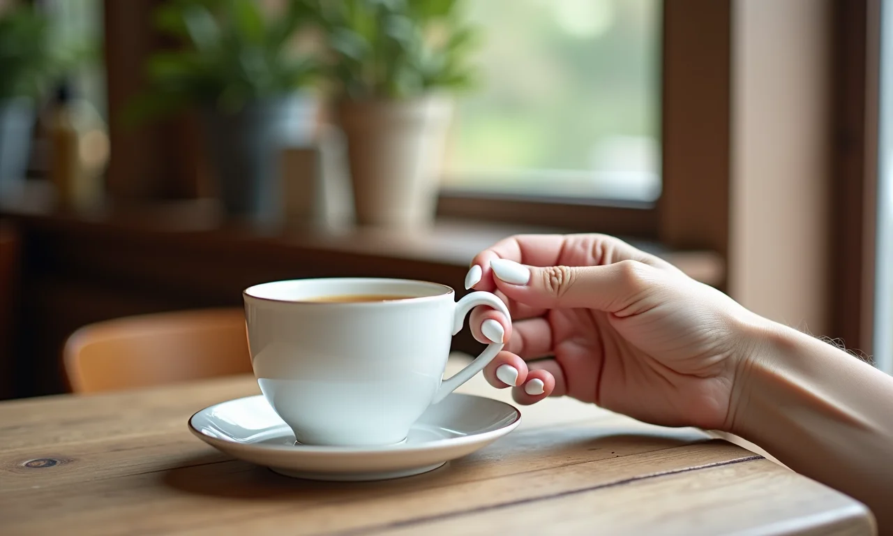 Unhas almond brancas minimalistas com traços finos.