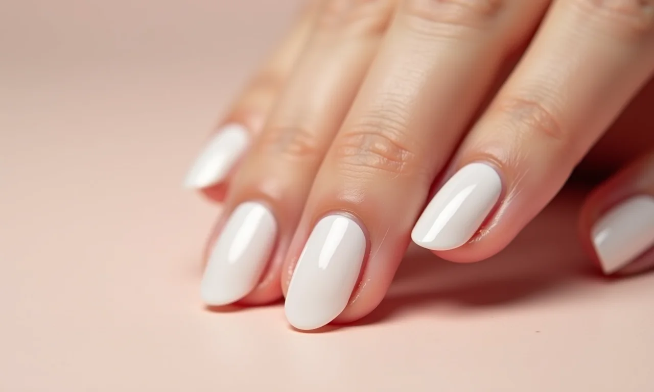 Unhas almond brancas minimalistas e clean.