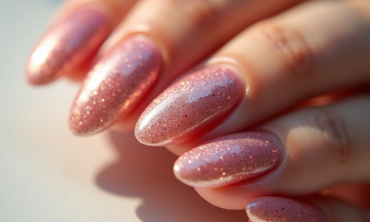 Unhas almond com glitter Impala.