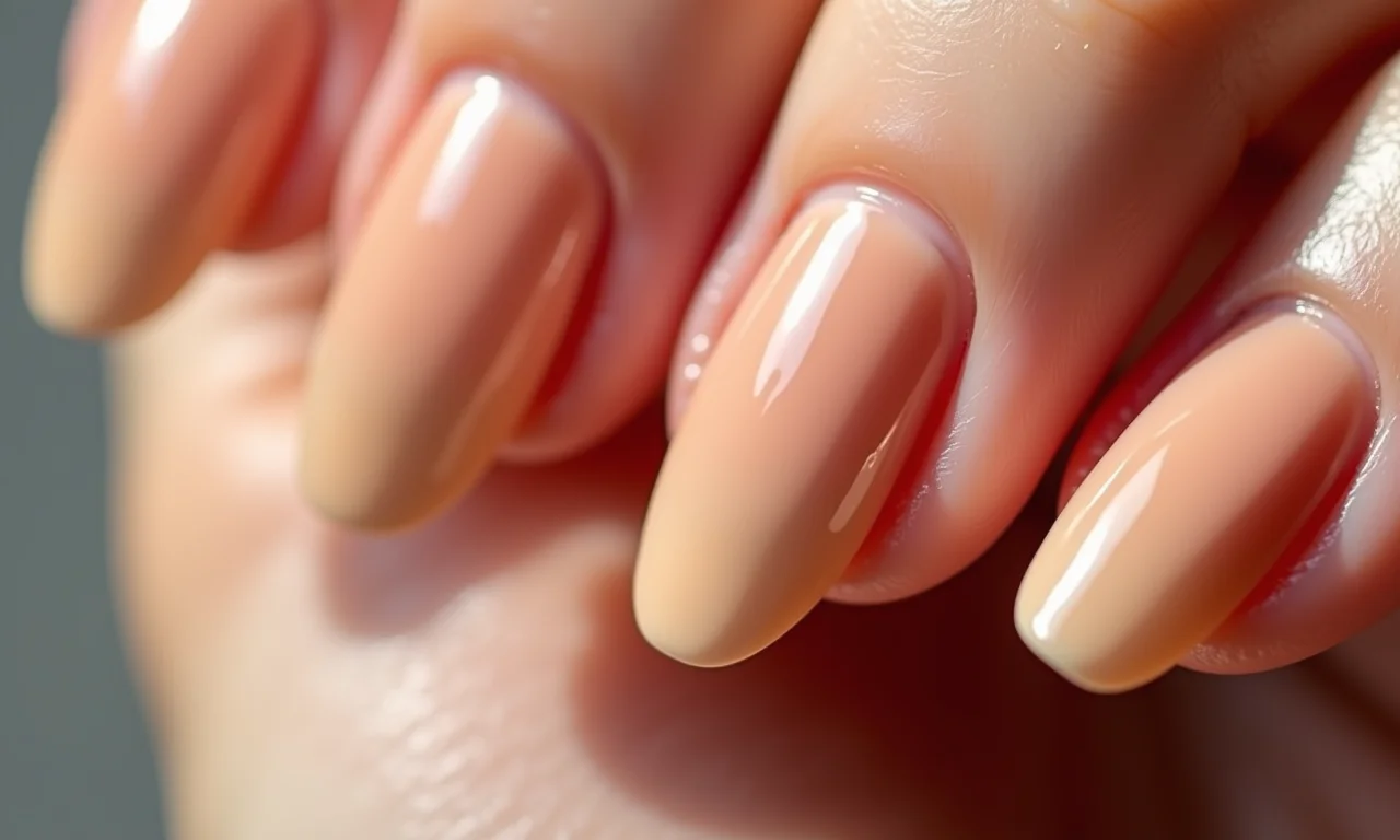 Unhas almond nude com esmalte Risqué.