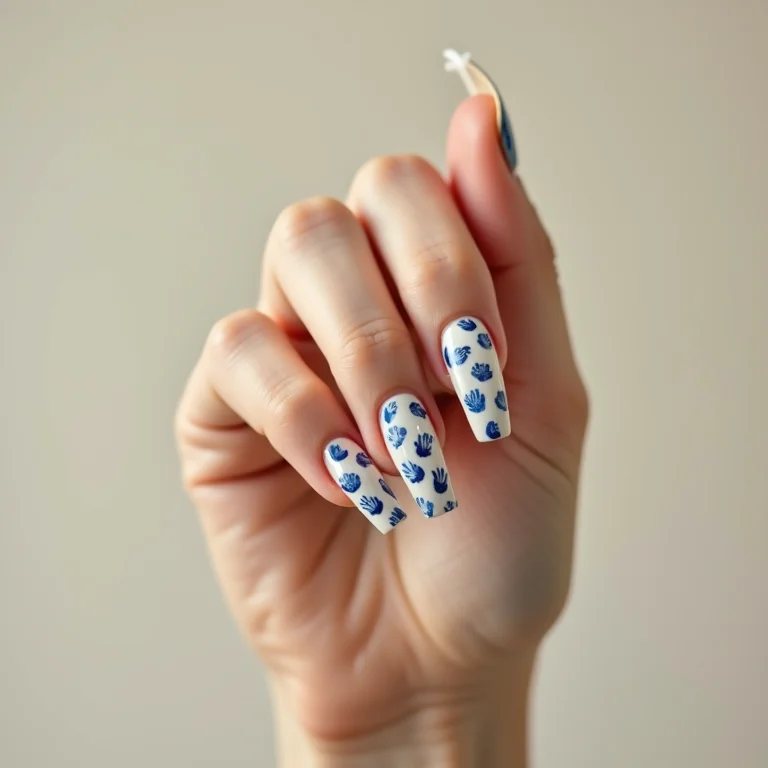 Unhas azuis com adesivos divertidos