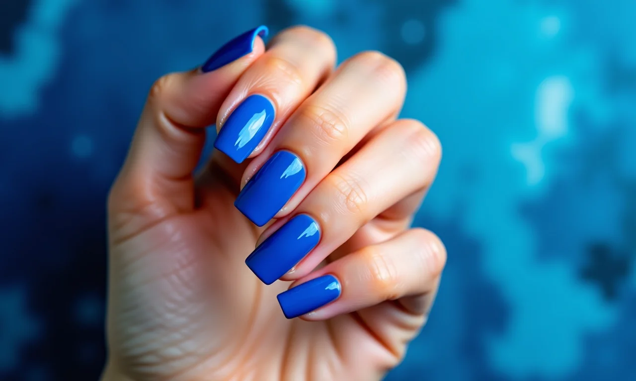Unhas azul cobalto, modernas e ousadas.