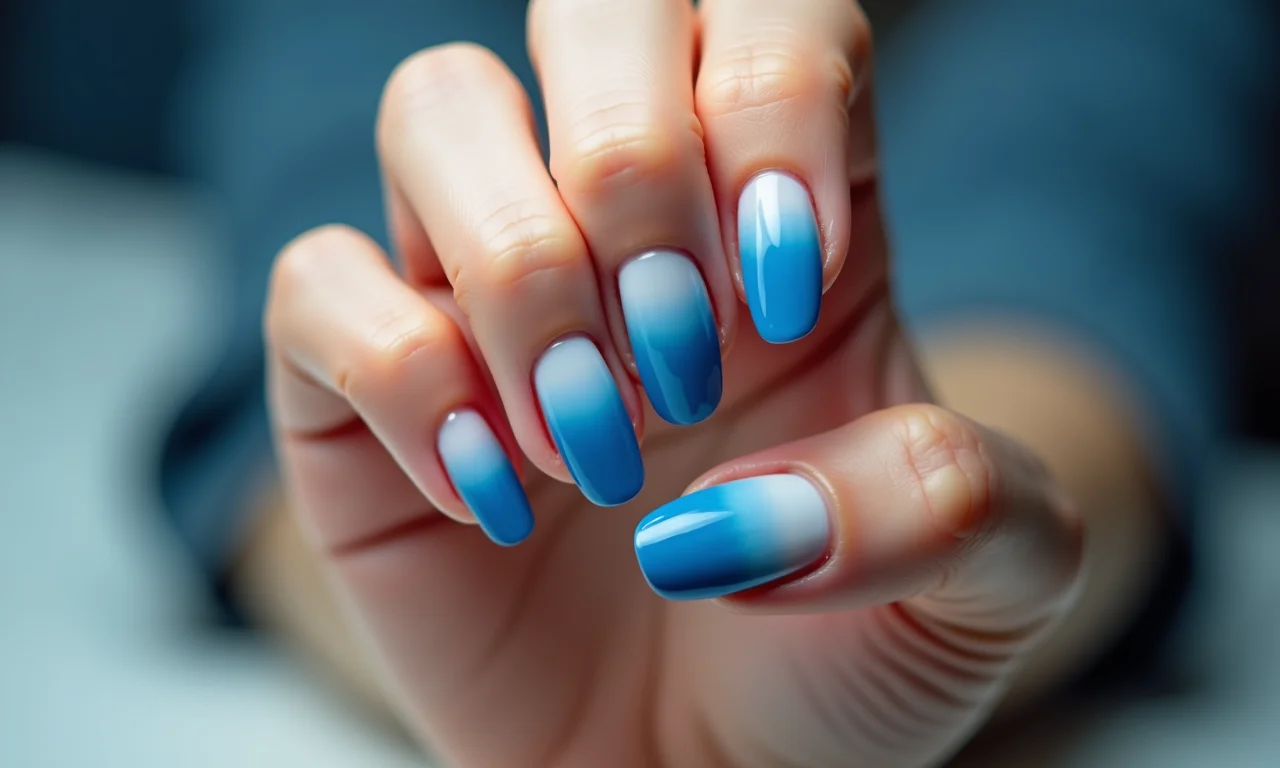 Unhas azul degradê, um show de cores.