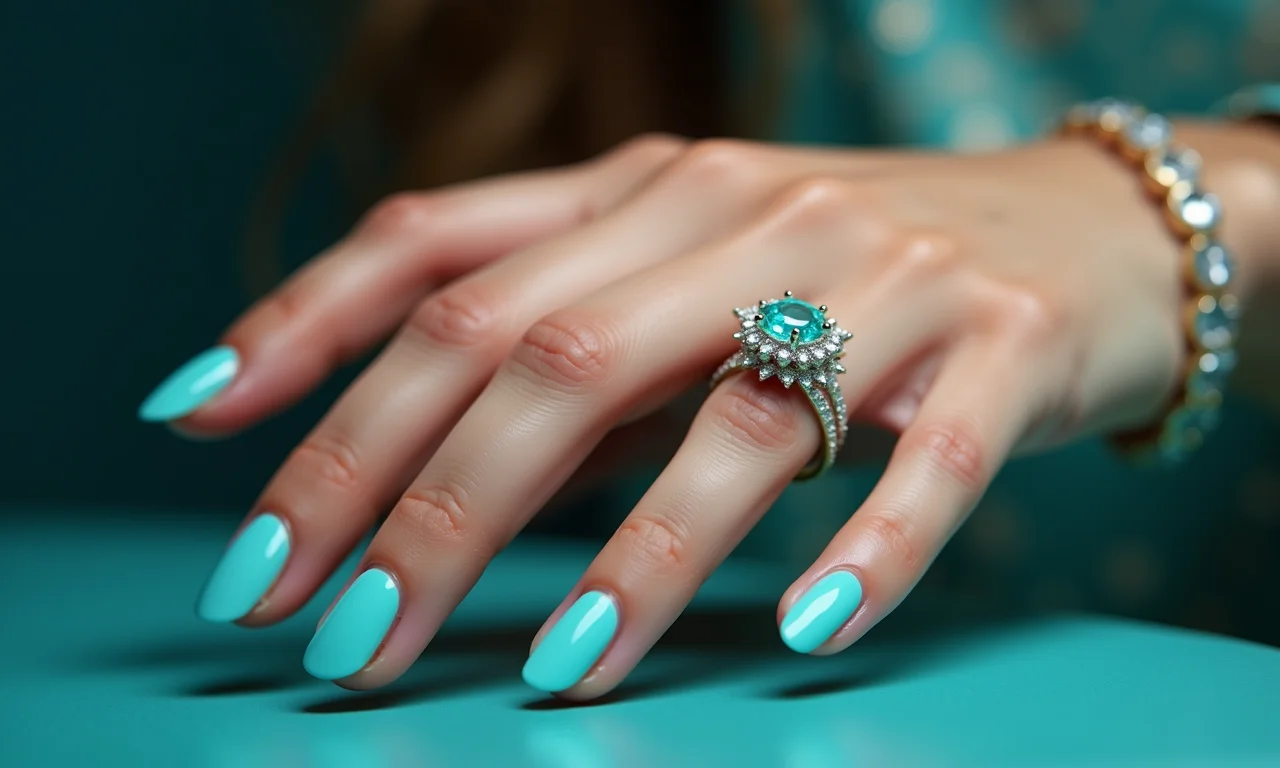 Unhas azul Tiffany, símbolo de elegância.