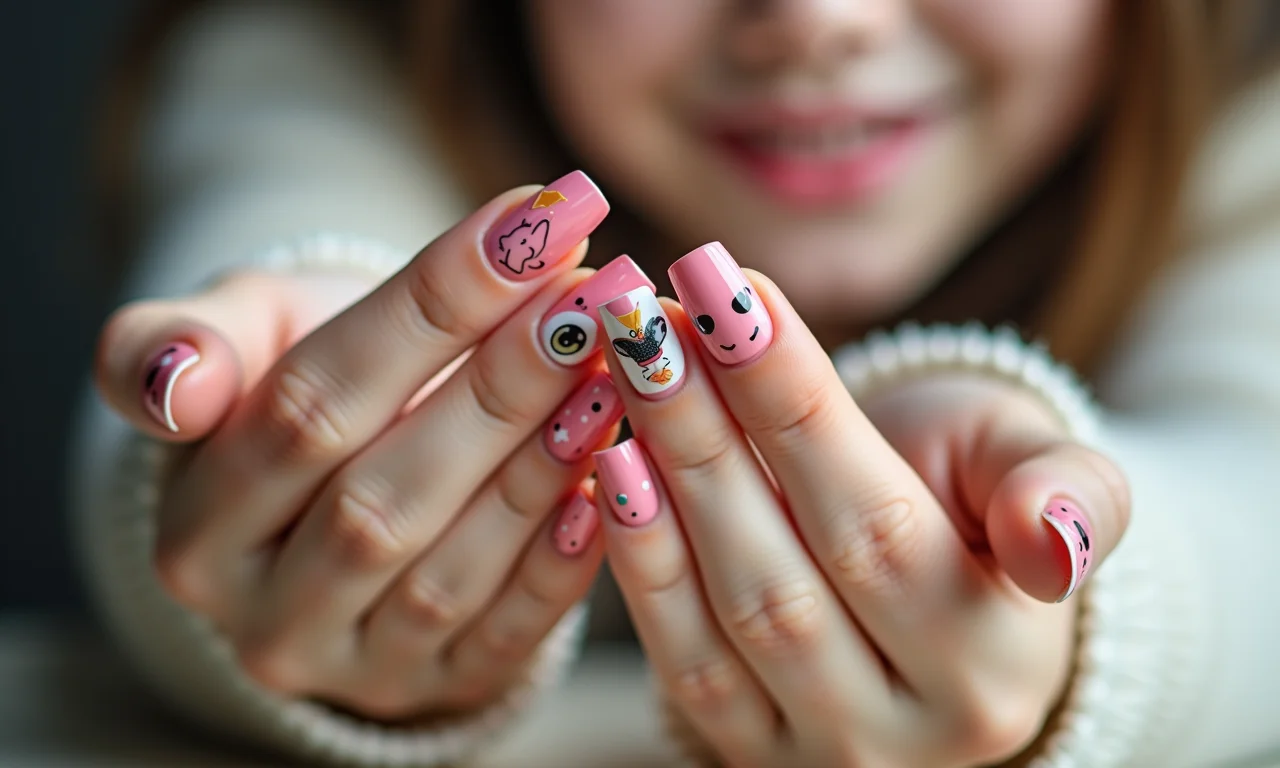 Unhas com adesivos estilosos e fáceis de aplicar.