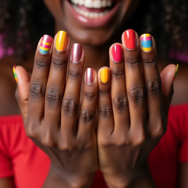 Unhas com cores vibrantes para alegria e ousadia.