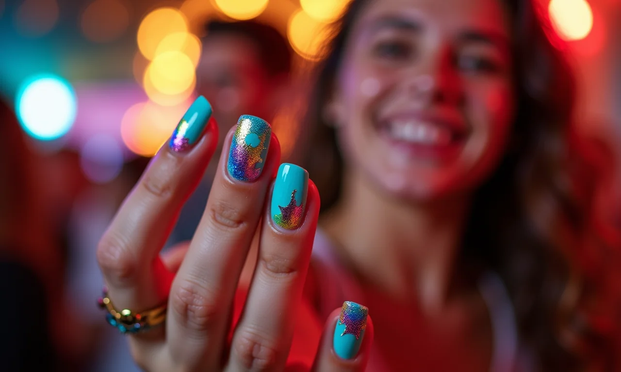 Unhas com cores vibrantes para o Ano Novo.