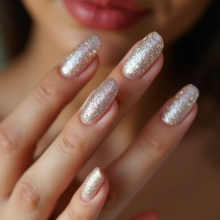 Unhas com detalhes em glitter, toque de brilho e glamour.