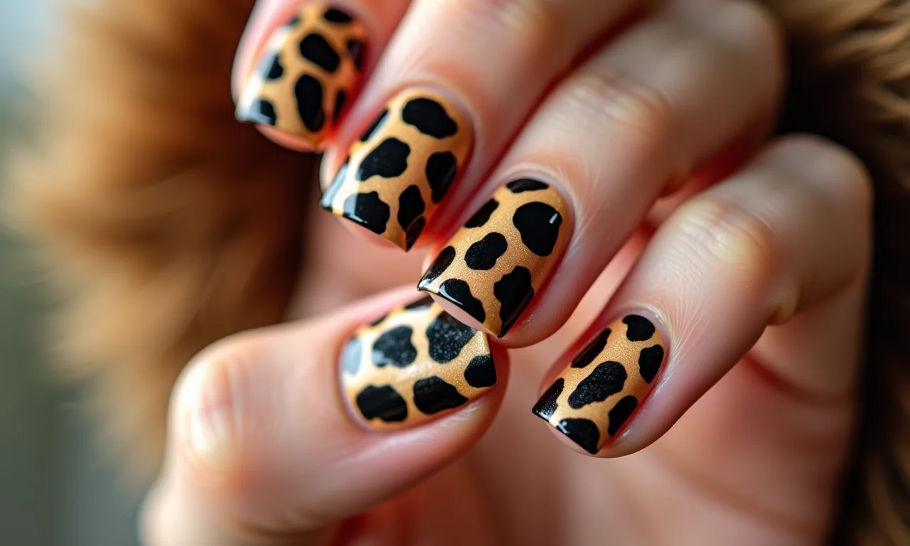 Unhas com estampa de animal print ousada e estilosa.