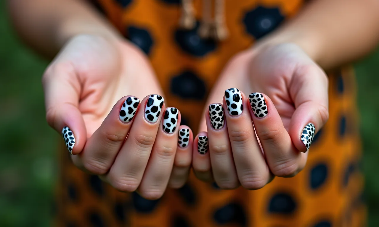 Unhas com estampa de animal print.
