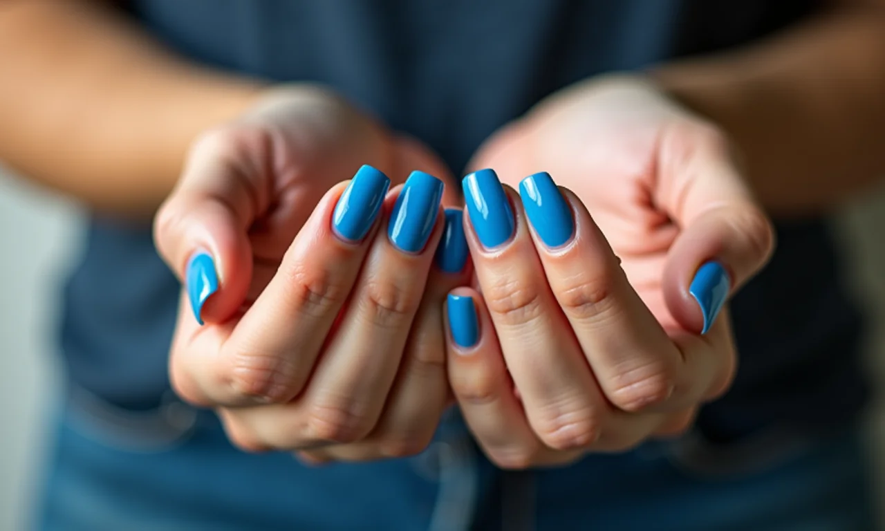 Unhas com francesinha azul reinventada.