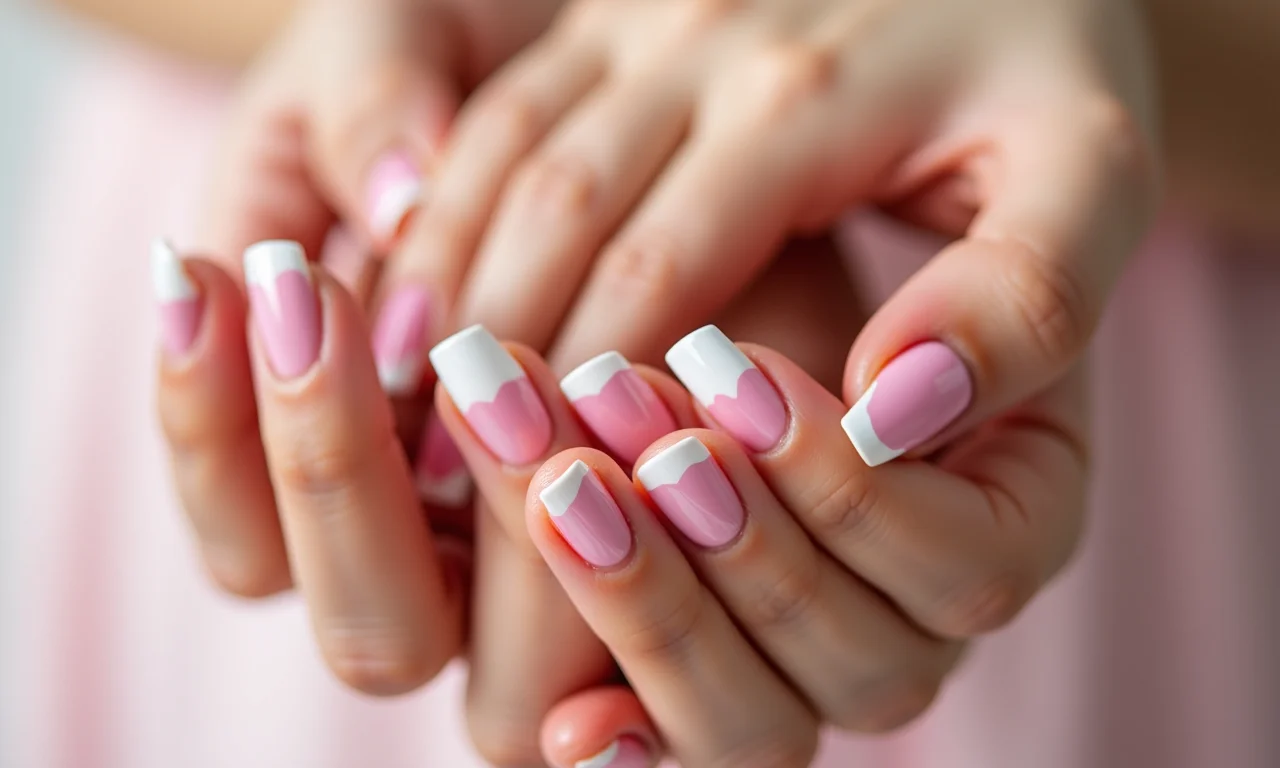 Unhas com francesinha romântica e elegante.