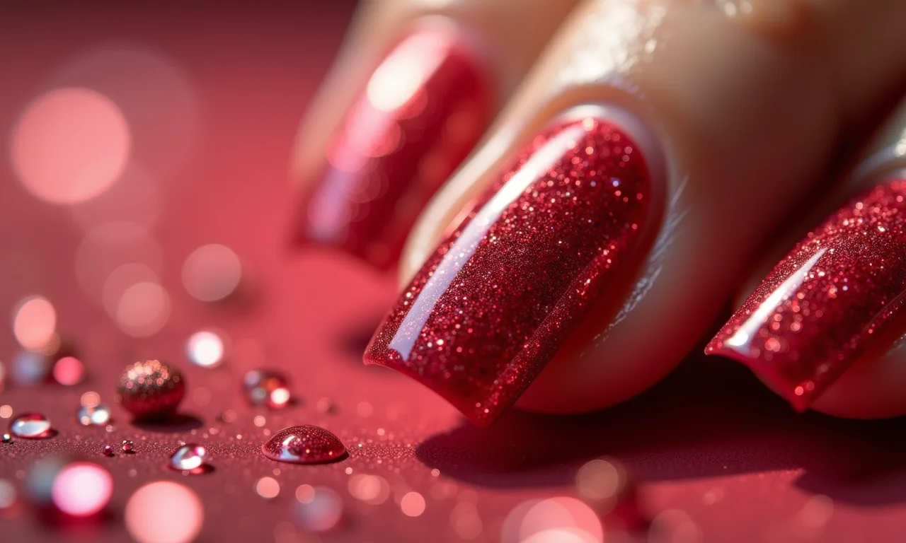 Unhas com glitter e brilho para o Dia dos Namorados.