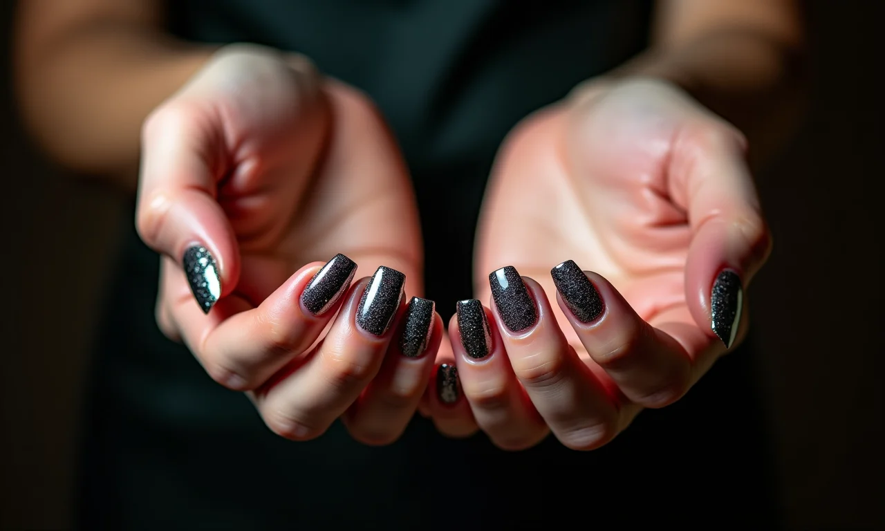 Unhas com glitter e brilho.