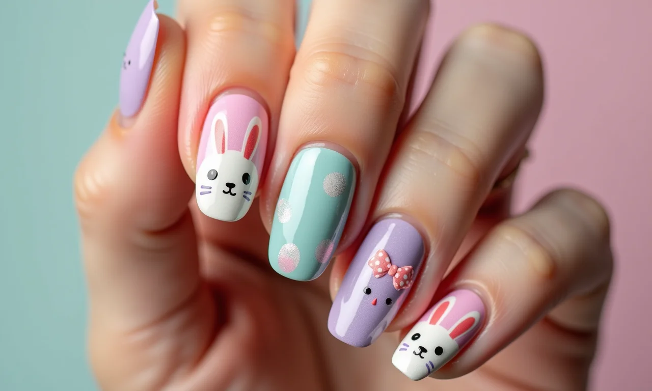 Unhas com mix de texturas e acabamentos para a Páscoa.