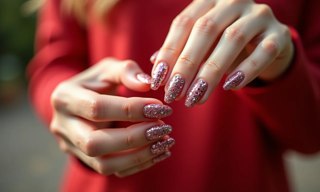 Unhas com pedrarias e cristais para o Ano Novo.