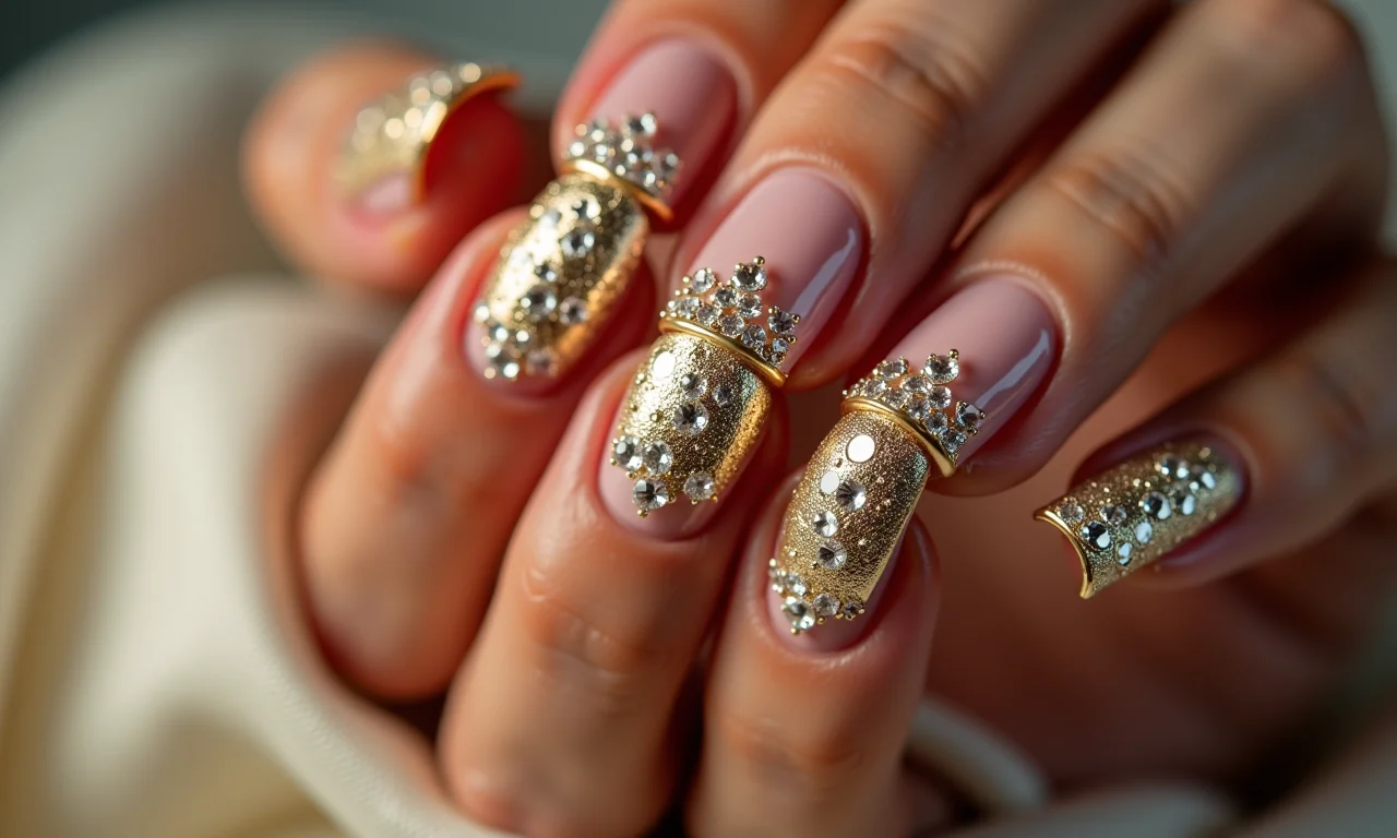 Unhas com pedrarias e joias.