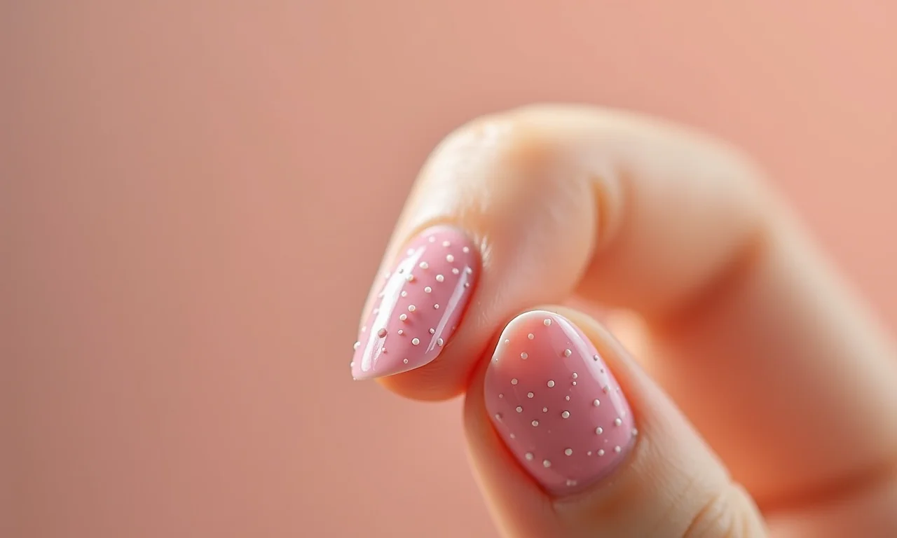 Unhas com pontinhos minimalistas e delicados.