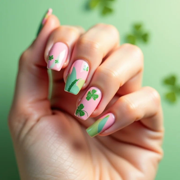 Unhas com trevo colorido