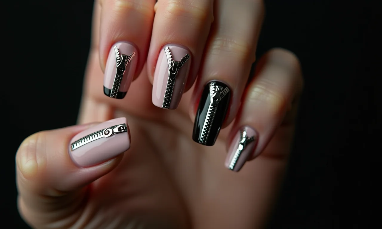 Unhas com zíper invertido para um visual ousado.
