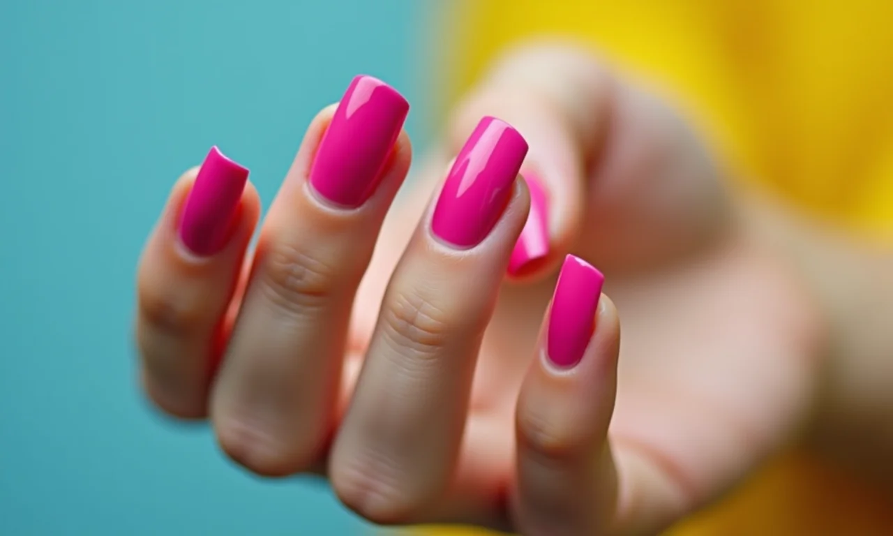 Unhas curtas com esmalte liso colorido.