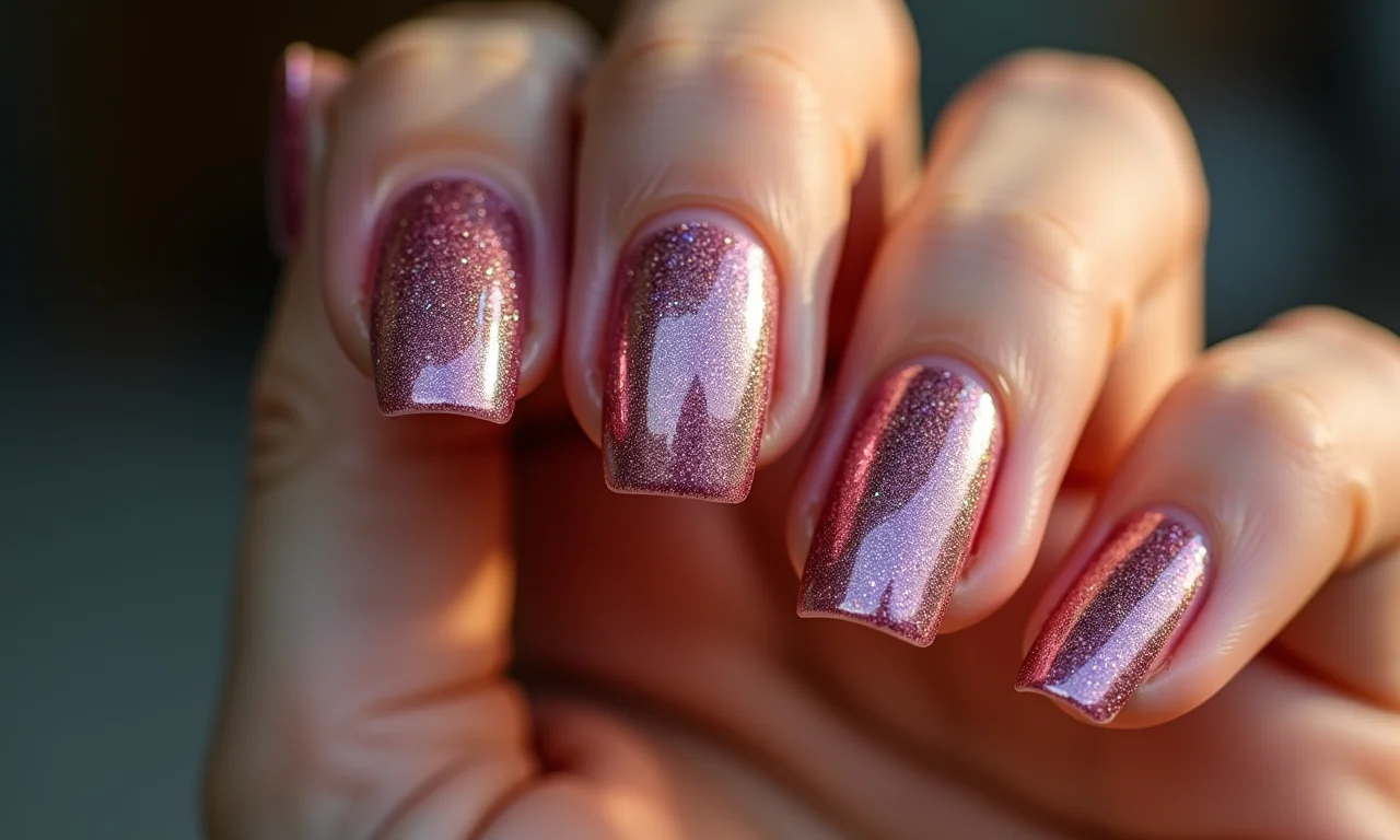 Unhas curtas com glitter.