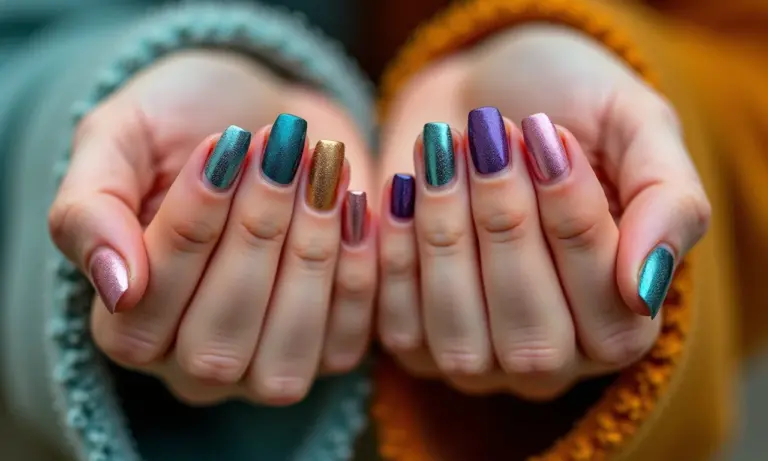 Unhas curtas com nail art criativa e moderna.