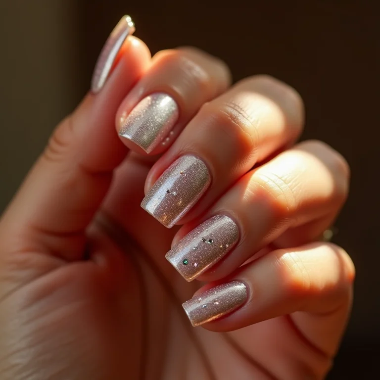 Unhas de fibra com glitter e pedrarias brilhantes