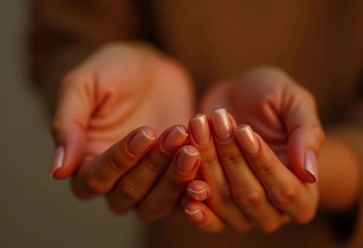 Unhas de fibra com glitter impecáveis