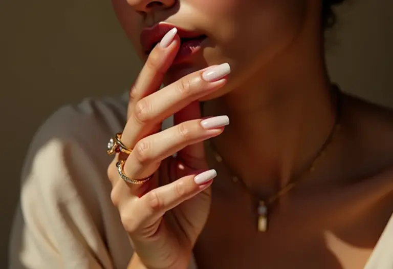 Unhas de fibra decoradas com esmalte elegante