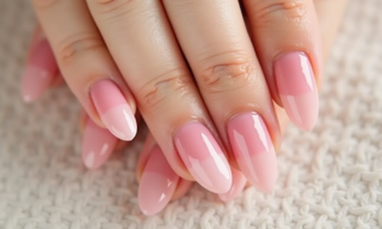 Unhas de gel baby boomer, degradê elegante, suave e delicado.