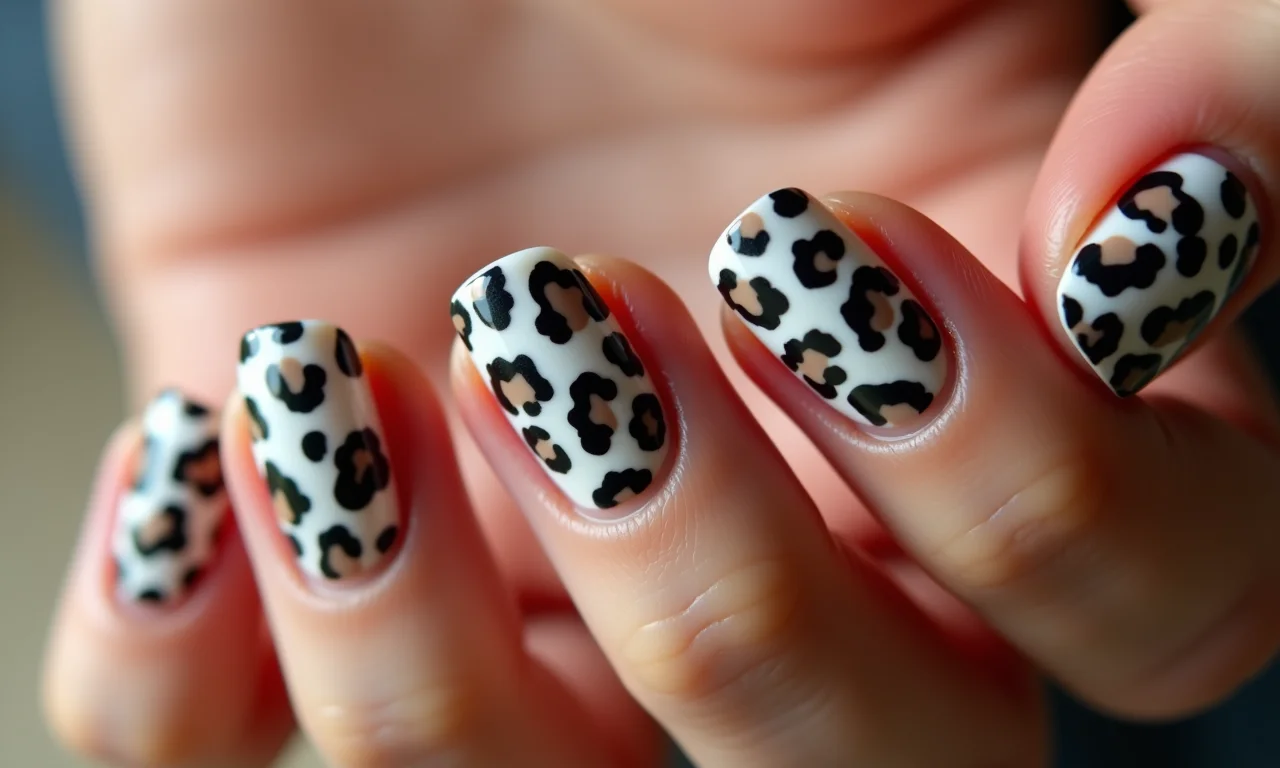 Unhas de gel com animal print.