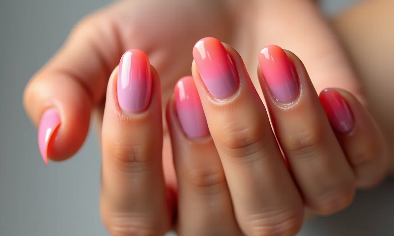 Unhas de gel com efeito ombré.