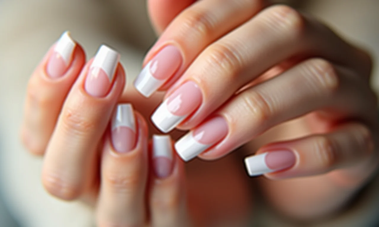 Unhas de gel com francesinha clássica, design elegante e atemporal.