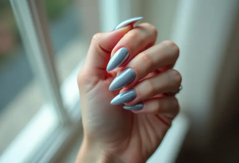 Unhas de gel com glitter azul