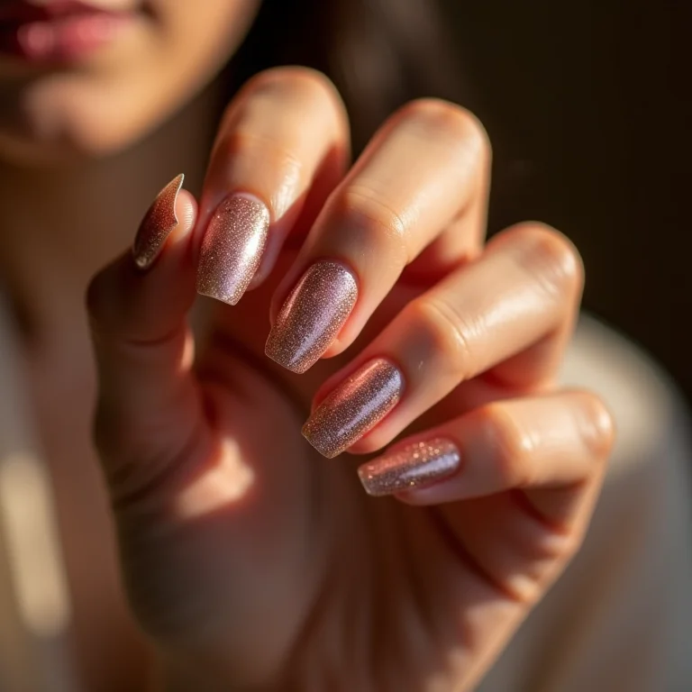 Unhas de gel com glitter e brilho