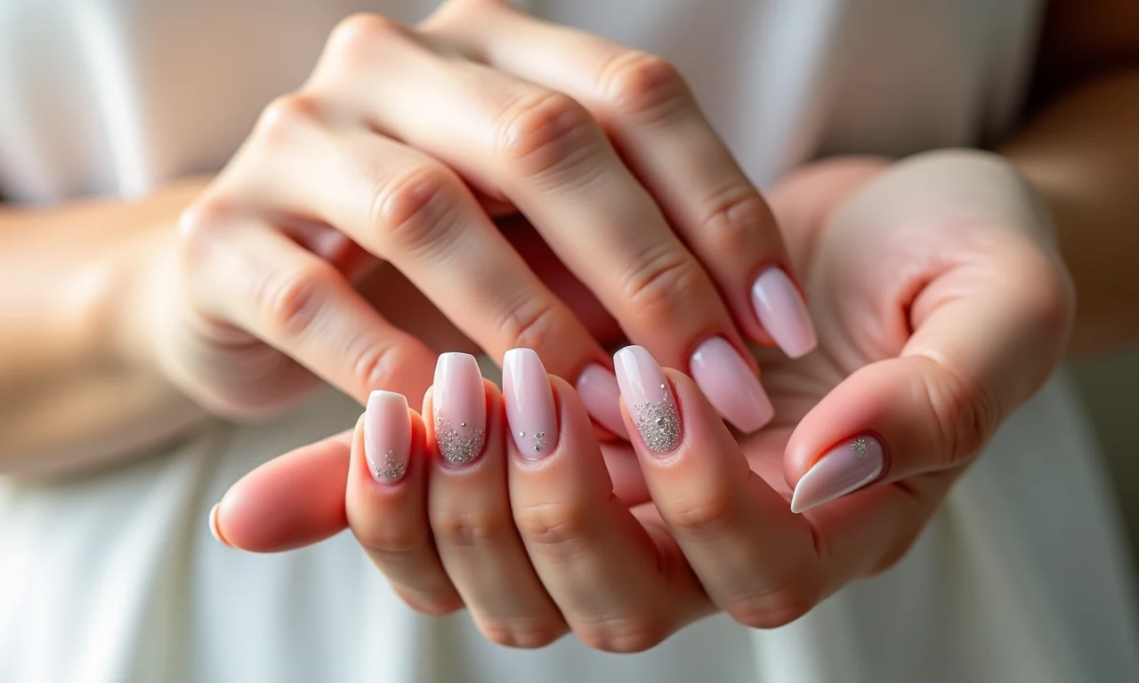 Unhas de gel com glitter sutil: um toque de brilho elegante.