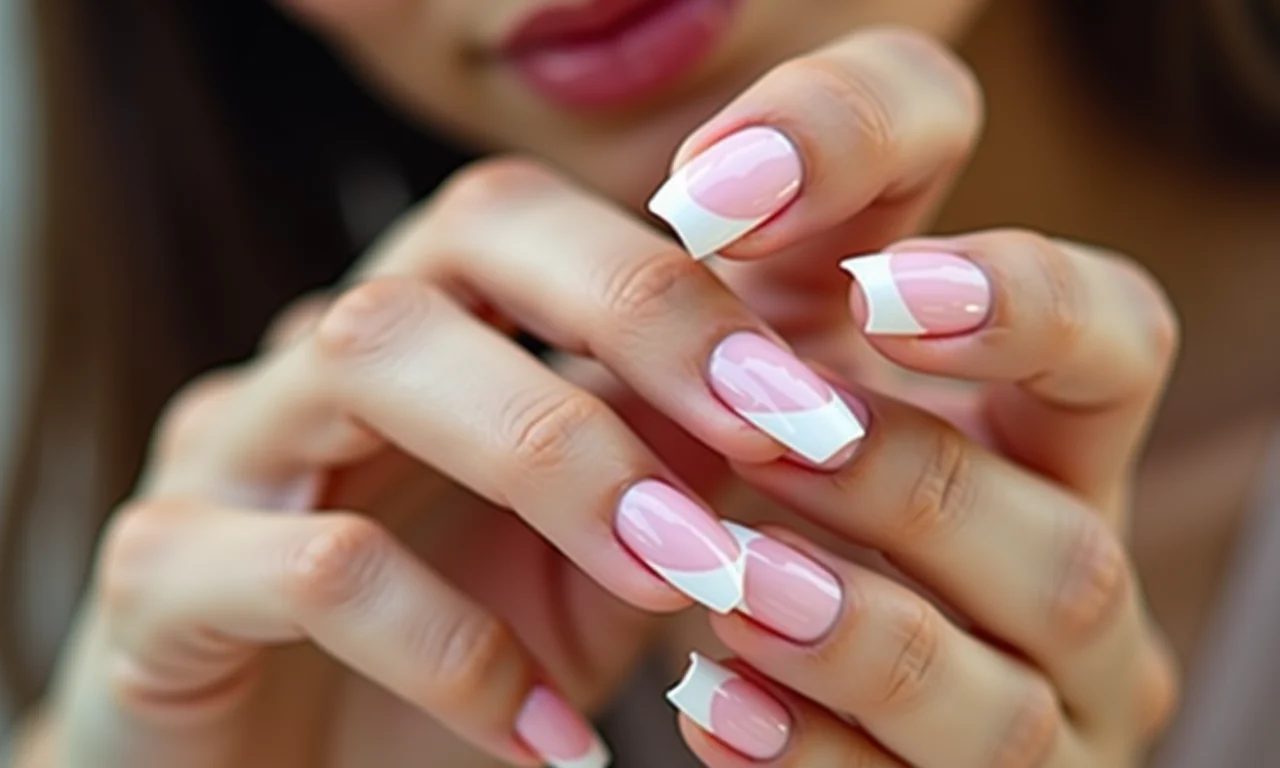 Unhas de gel francesinha clássica.