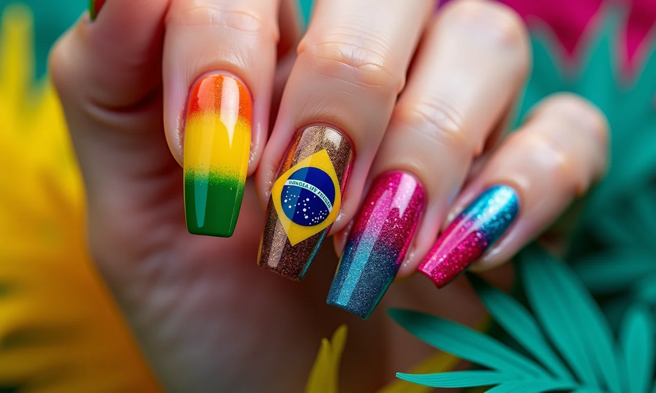 Unhas de gel temáticas para o Carnaval.