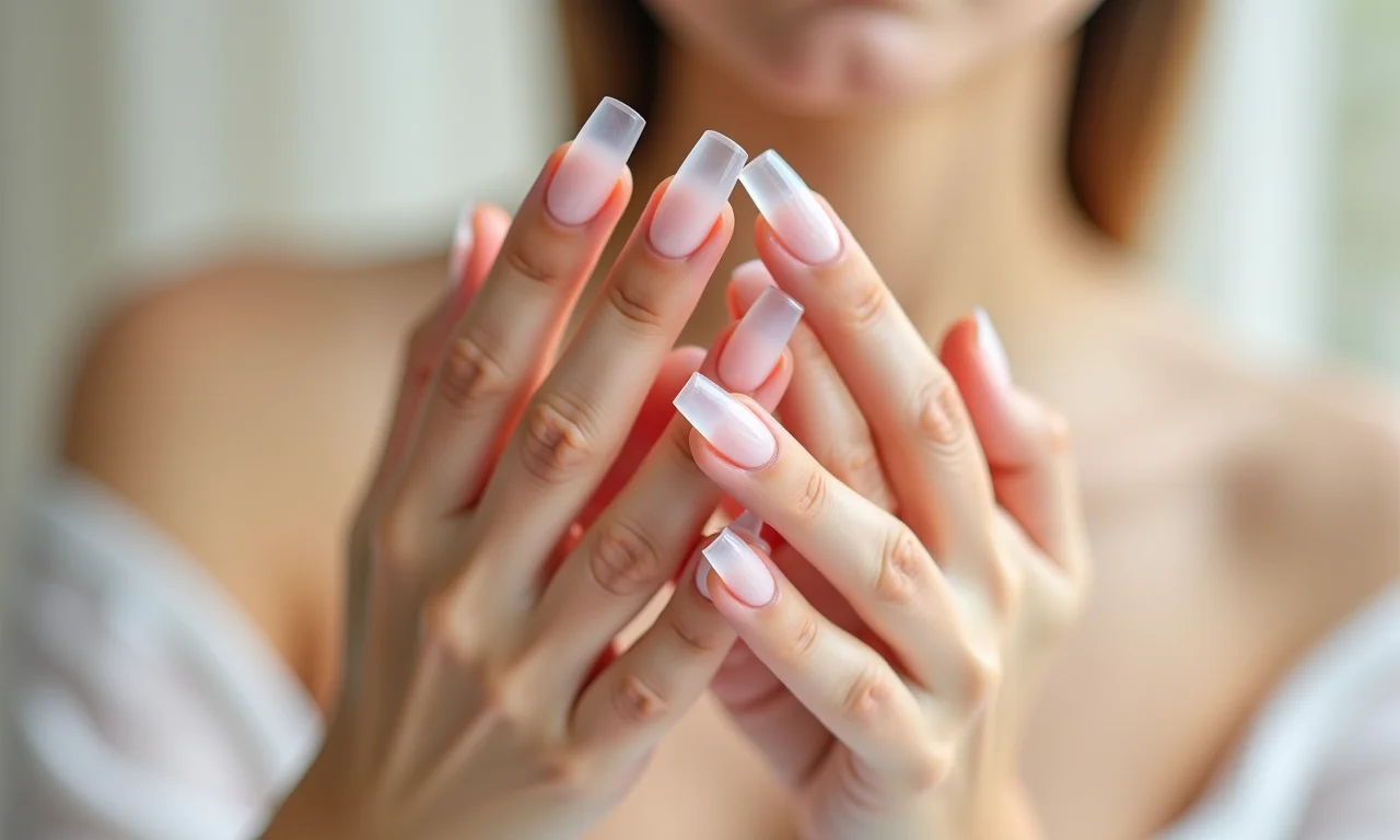 Unhas de gel transparentes: elegância minimalista.