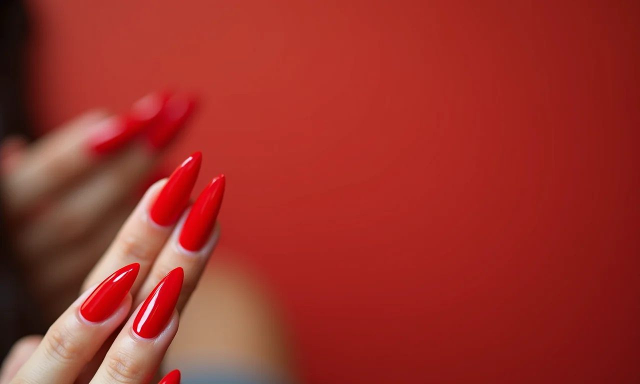 Unhas de gel vermelhas vibrantes, símbolo de poder e atitude.