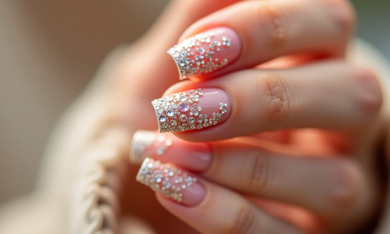 Unhas de primavera com pedrarias: um toque de glamour.