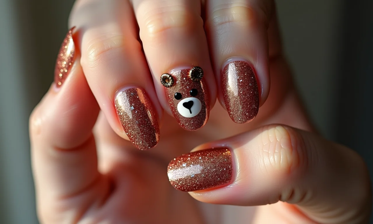 Unhas de ursinho com glitter, brilho e glamour.