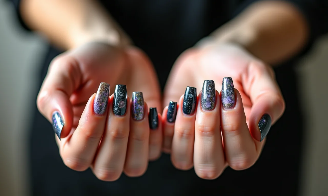 Unhas decoradas artisticamente.