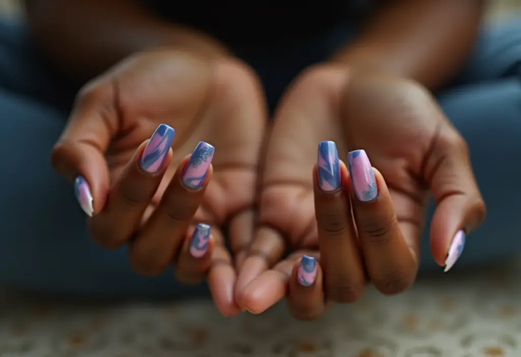Unhas decoradas azul e rosa: 5 ideias fáceis que vão te inspirar Unhas decoradas azul e rosa com design moderno