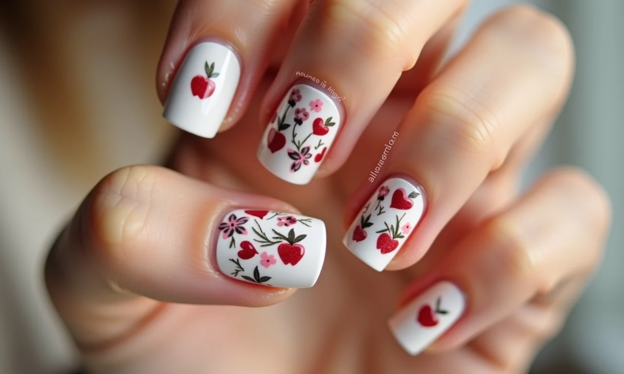 Unhas decoradas com adesivos e películas de tema espanhol.